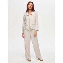 Faik Sönmez Metal Fermuar Detaylı Tenselli Casual Ceket S25ckt033 Us25ckt03372 Taş
