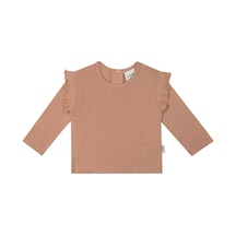 Antebies Organik Pembe Klasik Jakarlı Fırfırlı Uzun Kollu Kız Bebek Tshirt