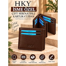 Hky İsme Özel Hakiki Deri Çift Mıknatıslı Erkek Cüzdan Kartlık Acı Kahverengi