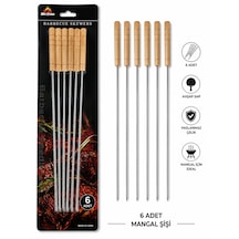 Nse Ahşap Saplı Paslanmaz Mangal Şişi 6 Lı Set 40 Cm Barbekü Kebap Şişi