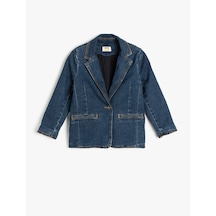 Koton Pamuklu Uzun Kollu Cep Detaylı Kruvaze Yaka Denim Ceket Koyu İndigo 5skg20023ad Dark Indigo Koyu İndigo