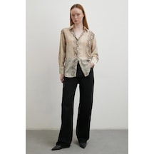 Yılan Derisi Desenli Tül Gömlek Bej Bej Yılan Derisi Desenli Tül Gömlek Bej Bej