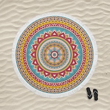 Marte Home Renkli Mandala - Yuvarlak Püsküllü Plaj Havlusu (540275451)