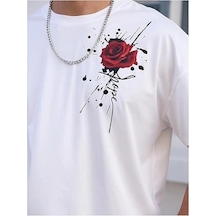 Genel Markalar Bisiklet Yaka Kısa Kol Baskılı T-shirt - Beyaz - Çok Renkli