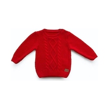 Bebek Örgü Desenli Kırmızı Triko Kazak-15189 Kırmızı