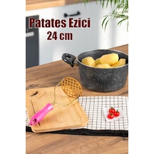 Patates Ezici Paslanmaz Metal Patates Ezici Püre Yapıcı Renkli Patates Ezeceği 24cm - Fuşya Çelik