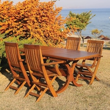 Muğla Ahşap Bahçe Takımı: 80x140+40 Masa + 4 Katlanır Sandalye Beyaz