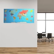 Renkli Atlas Dünya Haritası Manyetik Yapıştırıcı Gerektirmeyen Duvar Stickerı 118 Cm 56 Cm Mavi