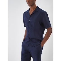 Xint Lacivert %100 Keten Regular Fit Gömlek 700932