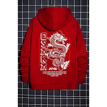 Uyguntarz Unisex Osaka Baskılı Kapüşonlu Sweatshirt Kırmızı