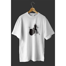 Noıssey -wed Baterist Tasarım Baskılı Oversize T-shirt Tişört Beyaz