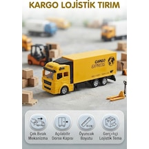 Kargo Lojistik Temalı Çek Bırak Dorse Kapısı Açılabilir Oyuncak Tır Çok Renkli