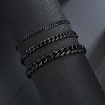 Siyah Erkek Ve Kadın Bileklikleri Paslanmaz Çelik Küba Zincir Bileklik Erkek Bileklik Aksesuarları 3/5/7 Mm Geniş Zincir Bileklik Takı 3 Mm Siyah