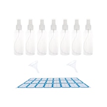 7 Püskürtme Şişesi, 100 Ml, Doldurulabilir Plastik Sprey Şişesi, Şeffaf, Boş, İnce Sis, Atomizer, Hunili Seyahat Şişesi, Makyaj, Kozmetik, Saç Temizliği İçin Etiketli