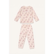 Defacto %100 Pamuk Kedi Baskılı Bisiklet Yaka Uzun Kollu Pijama Üstü Esnek Belli Uzun Pijama Altı 2li Pijama Takımı Kız Bebek I3230a526auer233 Ekru-er233