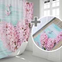 Lila Banyo Perdesi Ve Banyo Paspası Seti, Küf Tutmaz Banyo Perdes Çok Renkli