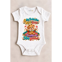 Babylimon 9 Ay Bekledim Kral Geldi Hoş Geldim Beyaz Kısa Kollu Çıtçıtlı Bebek Zıbını Beyaz - 930083794 Beyaz