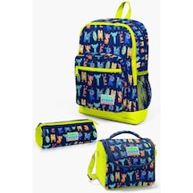 Coral High Kids Lacivert Neon Sarı Monster Desenli 3 Lü Okul Çanta Seti Set0123726 Çok Renkli