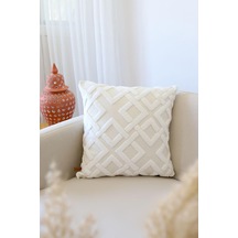 Tr Bohem Özel Tasarım Punch Panç Desen Kare Dekoratif Kırlent Kılıfı 50x50 Cm Mila Ekru Genel