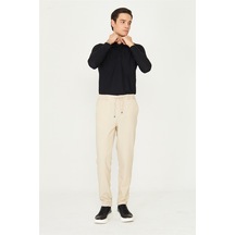 Bej Mikro Desenli Bağcıklı Modern Jogger Pantolon Bej