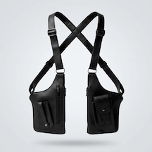 Newish Polo Newishpolo Erkek Siyah Vegan Deri Çapraz Askılı Çok Cepli Harness Göğüs Çantası - New424