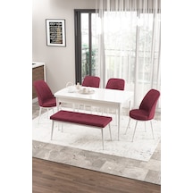 Masa Beyaz Sandalye Ve Bench Bordo