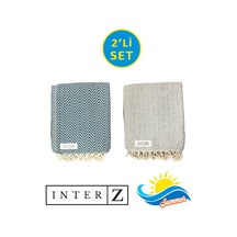 2'li Set Peştemal Plaj Havlusu , %100 Pamuk , Xxl 100x180cm, Marmaris, Gri - Mavi