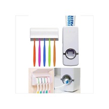 Otomatik Diş Macunu Sıkacağı Ve 5'li Fırçalık Tutucu Askılı Pratik Banyo Düzenleyici Beyaz