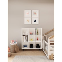 Ligno Mobilya Beyaz Montessori Çocuk Odası Kitaplığı - 103 CM Oyuncak ve Kitap Düzenleyici, Robot Süpürge Uyumlu 9 Küp Bölmeli Dolap