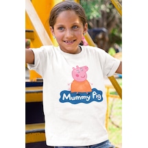 Sevbano Anne Pig Peppa Pig Baskılı Unisex Çizgi Film Çocuk Tişört 1-12 Y beyaz