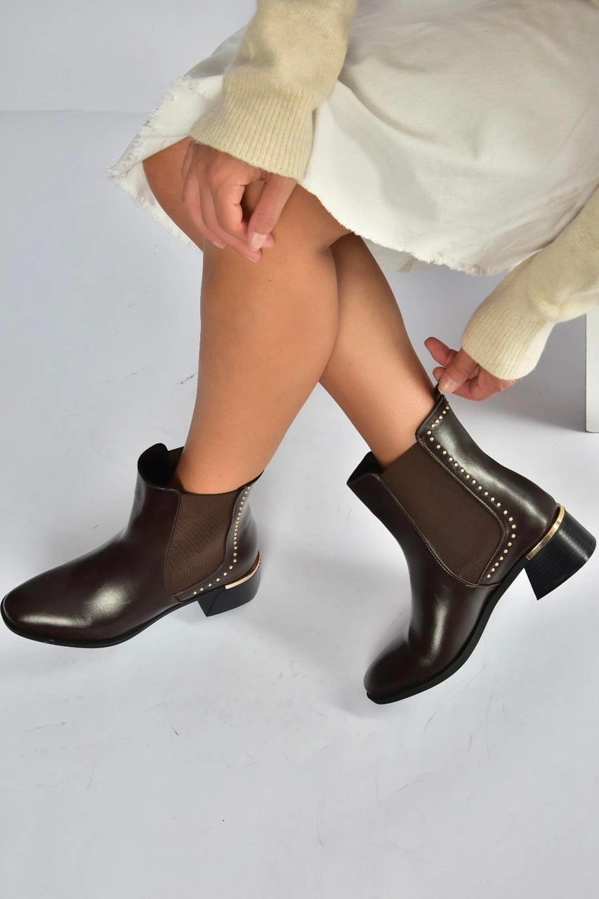 Fox Shoes V518978209 Kahverengi Alçak Topuklu Kadın Bot Kahverengi-suni Deri