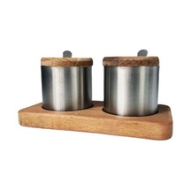 Yiğitsan 2 Li Baharatlık Ahşap Dizayn Metal Baharatlık Seti 10280 Gri