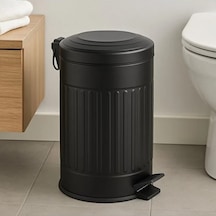 Vintage 12 Lt Yavaş Kapanır Kapaklı Ofis Mutfak Banyo Balkon Çöp Kovası Siyah Siyah