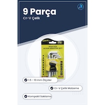 Alyan Anahtar Seti 9 Parça Kısa Düz 1.5 İla 10 Mm Cr V Çelik Mobi