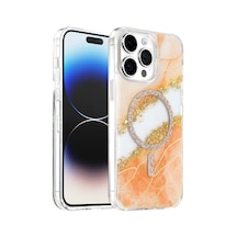 Onegif Apple İphone 15 Pro Max Lotus Simli Magsafe Kapak - Turuncu - Turuncu