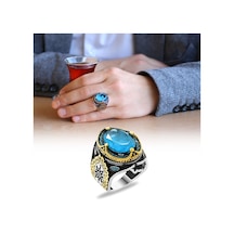 Faset Kesim Aqua Paraiba Taşlı 925 Ayar Gümüş Erkek Yüzük (500124914)