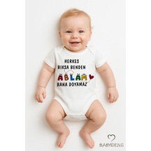 Babyden's Herkes Bıksa Benden Ablam Bana Doyamaz Yazılı Çıtçıtlı Bebek Body %100 Pamuk Kısa Kollu Zıbın Unisex Beyaz