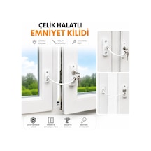 Titan Çelik Halatlı Pvc Kapı Pencere Emniyet Çocuk Güvenlik Kilidi Anahtarlı 1 Adet