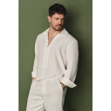 Avva Erkek Beyaz Yarım Patlı Soft Touch %100 Pamuk Nefes Alan Comfort Fit Gömlek A61y2082