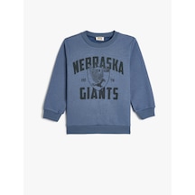 Koton Slogan Baskılı Uzun Kollu Bisiklet Yaka Sweatshirt Mavi 5wkb10613tk Mavi