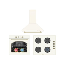 Simfer 9 Fonksiyon Retro Bej 3'lü Ankastre Set (8218 Fırın + 3326 Ocak + 8716 Davlumbaz)