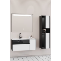 Sable 85 Cm Beyaz Lavabolu Banyo Dolabı - Siyah Beyaz (boy Dolap Dahil) Beyaz - Siyah