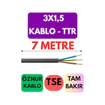 Öznur 3x1,5 Ttr Kablo Metre Seçenekli Siyah - 7 Metre