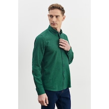 AC&Co / Altınyıldız Classics Erkek Yeşil-lacivert Slim Fit Dar Kesim Düğmeli Yaka Pötikareli Flanel Oduncu Gömlek Yeşil - Lacivert