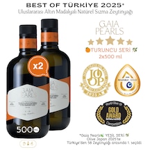 Gaia Pearls İkili Set Turuncu Seri 500 Ml X2 Avrupa Birliği Coğrafi İşaretli Milas Memecik Erken Hasat Soğuk Sıkım Zeytinyağı Yoğun Meyvemsi