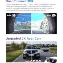 A229 Pro 2 Kameralı Ön + Arka Dual Çift Kameralı Starvis 2 Imx678 Imx675 4k + 2k Hdr Wifi Gps Gece Görüş Özellikli Araç Kamerası