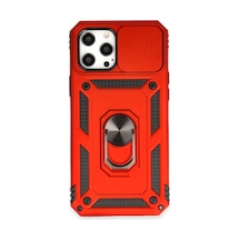 İphone 12 Pro Max Kılıf Pars Lens Yüzüklü Silikon - Kırmızı