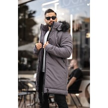 Kapşon Kürklü Erkek Uzun Mont 001