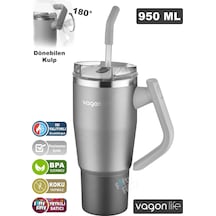 Vagonlife Rotate Tumbler Cup 0.94ml/34oz Pipetli/rahat İçim Vakumlu Paslanmaz Çelik Termos-ffvgn1007-950ml Gümüş