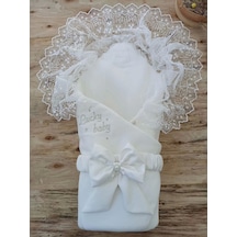 Yenidoğan Sahra Lucky Baby Nakışlı Kundak Bebek Battaniyesi Ekru Ekru